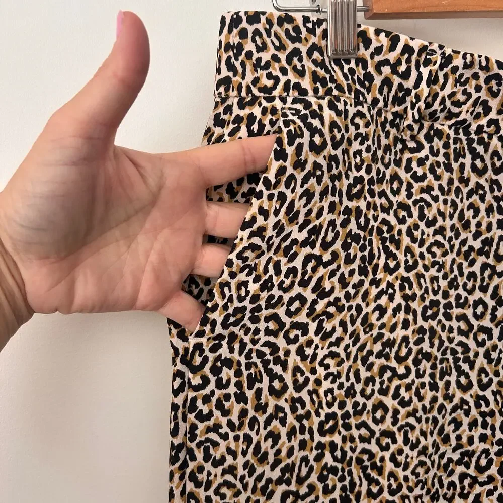 J.Crew Silk Leopard Print Wide Leg Cropped Pants Culottes Women's 12 J5692 EUC
